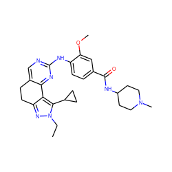 CCn1nc2c(c1C1CC1)-c1nc(Nc3ccc(C(=O)NC4CCN(C)CC4)cc3OC)ncc1CC2 ZINC000143097736