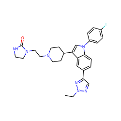 CCn1ncc(-c2ccc3c(c2)c(C2CCN(CCN4CCNC4=O)CC2)cn3-c2ccc(F)cc2)n1 ZINC000013493001