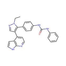 CCn1ncc(-c2ccnc3[nH]ccc23)c1-c1ccc(NC(=O)Nc2ccccc2)cc1 ZINC000049125307