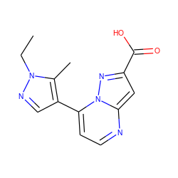 CCn1ncc(-c2ccnc3cc(C(=O)O)nn23)c1C ZINC000002537111