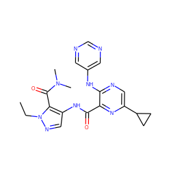 CCn1ncc(NC(=O)c2nc(C3CC3)cnc2Nc2cncnc2)c1C(=O)N(C)C ZINC000169701791