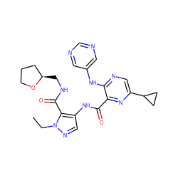 CCn1ncc(NC(=O)c2nc(C3CC3)cnc2Nc2cncnc2)c1C(=O)NC[C@@H]1CCCO1 ZINC000149079577