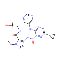 CCn1ncc(NC(=O)c2nc(C3CC3)cnc2Nc2cncnc2)c1C(=O)NCC(C)(C)O ZINC000169701757