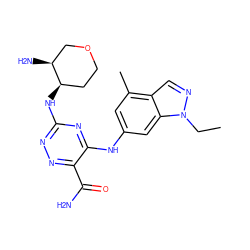 CCn1ncc2c(C)cc(Nc3nc(N[C@@H]4CCOC[C@@H]4N)nnc3C(N)=O)cc21 ZINC000223222155