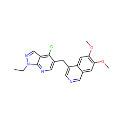 CCn1ncc2c(Cl)c(Cc3cncc4cc(OC)c(OC)cc34)cnc21 ZINC000205652020