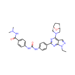 CCn1ncc2c(N3C[C@@H]4CC[C@H](C3)O4)nc(-c3ccc(NC(=O)Nc4ccc(C(=O)NN(C)C)cc4)cc3)nc21 ZINC000049722565