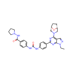 CCn1ncc2c(N3C[C@@H]4CC[C@H](C3)O4)nc(-c3ccc(NC(=O)Nc4ccc(C(=O)NN5CCCC5)cc4)cc3)nc21 ZINC000049708682