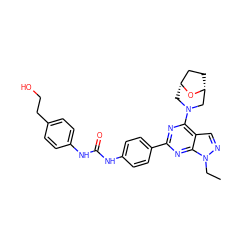 CCn1ncc2c(N3C[C@@H]4CC[C@H](C3)O4)nc(-c3ccc(NC(=O)Nc4ccc(CCO)cc4)cc3)nc21 ZINC000045324652