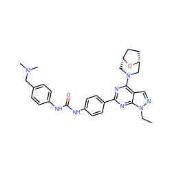 CCn1ncc2c(N3C[C@@H]4CC[C@H](C3)O4)nc(-c3ccc(NC(=O)Nc4ccc(CN(C)C)cc4)cc3)nc21 ZINC000045320544