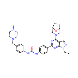 CCn1ncc2c(N3C[C@@H]4CC[C@H](C3)O4)nc(-c3ccc(NC(=O)Nc4ccc(CN5CCN(C)CC5)cc4)cc3)nc21 ZINC000049722606