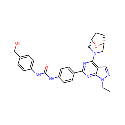 CCn1ncc2c(N3C[C@@H]4CC[C@H](C3)O4)nc(-c3ccc(NC(=O)Nc4ccc(CO)cc4)cc3)nc21 ZINC000045245938