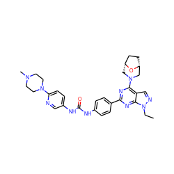 CCn1ncc2c(N3C[C@@H]4CC[C@H](C3)O4)nc(-c3ccc(NC(=O)Nc4ccc(N5CCN(C)CC5)nc4)cc3)nc21 ZINC000084544175