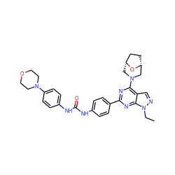 CCn1ncc2c(N3C[C@@H]4CC[C@H](C3)O4)nc(-c3ccc(NC(=O)Nc4ccc(N5CCOCC5)cc4)cc3)nc21 ZINC000049708464