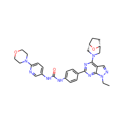 CCn1ncc2c(N3C[C@@H]4CC[C@H](C3)O4)nc(-c3ccc(NC(=O)Nc4ccc(N5CCOCC5)nc4)cc3)nc21 ZINC000049708364