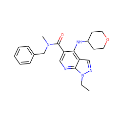 CCn1ncc2c(NC3CCOCC3)c(C(=O)N(C)Cc3ccccc3)cnc21 ZINC000045484214