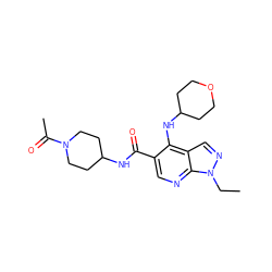 CCn1ncc2c(NC3CCOCC3)c(C(=O)NC3CCN(C(C)=O)CC3)cnc21 ZINC000045496512