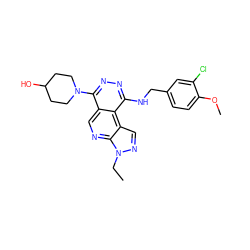 CCn1ncc2c3c(NCc4ccc(OC)c(Cl)c4)nnc(N4CCC(O)CC4)c3cnc21 ZINC000004199952