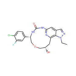 CCn1ncc2cc3nc(c21)C[C@H](O)COC[C@H](c1ccc(Cl)c(F)c1)NC(=O)N3 ZINC001772585494