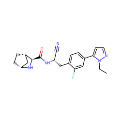 CCn1nccc1-c1ccc(C[C@@H](C#N)NC(=O)[C@H]2N[C@@H]3CC[C@H]2C3)c(F)c1 ZINC000219320685