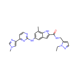 CCn1nccc1CNC(=O)c1cc2cc(Nc3nccc(-c4cn(C)cn4)n3)cc(C)c2[nH]1 ZINC000222325624