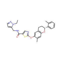 CCn1nccc1CNC(=O)c1cnc(Oc2cc3c(cc2C)O[C@@H](c2ccccc2C)CC3)s1 ZINC000169710750