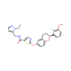 CCn1nccc1CNC(=O)c1cnc(Oc2ccc3c(c2)CC[C@@H](c2cccc(OC)c2F)O3)s1 ZINC000169710756