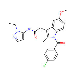 CCn1nccc1NC(=O)Cc1c(C)n(C(=O)c2ccc(Cl)cc2)c2ccc(OC)cc12 ZINC000013809417