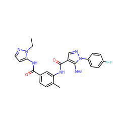 CCn1nccc1NC(=O)c1ccc(C)c(NC(=O)c2cnn(-c3ccc(F)cc3)c2N)c1 ZINC000064559949