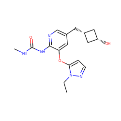 CCn1nccc1Oc1cc(C[C@H]2C[C@@H](O)C2)cnc1NC(=O)NC ZINC000299832027