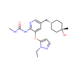 CCn1nccc1Oc1cc(C[C@H]2CC[C@@](C)(O)CC2)cnc1NC(=O)NC ZINC000299838002