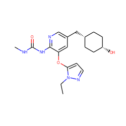 CCn1nccc1Oc1cc(C[C@H]2CC[C@@H](O)CC2)cnc1NC(=O)NC ZINC000299839678