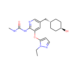 CCn1nccc1Oc1cc(C[C@H]2CC[C@H](O)CC2)cnc1NC(=O)NC ZINC000299839677