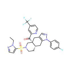 CCn1nccc1S(=O)(=O)N1CC[C@H]2Cc3c(cnn3-c3ccc(F)cc3)C[C@]2(C(=O)c2cc(C(F)(F)F)ccn2)C1 ZINC001772588121