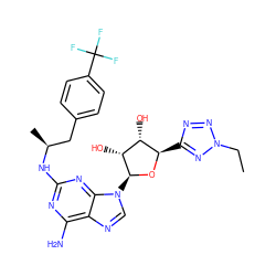 CCn1nnc([C@H]2O[C@@H](n3cnc4c(N)nc(N[C@@H](C)Cc5ccc(C(F)(F)F)cc5)nc43)[C@H](O)[C@@H]2O)n1 ZINC000653799963