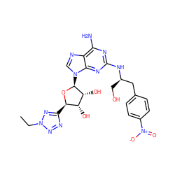 CCn1nnc([C@H]2O[C@@H](n3cnc4c(N)nc(N[C@H](CO)Cc5ccc([N+](=O)[O-])cc5)nc43)[C@H](O)[C@@H]2O)n1 ZINC000028455704