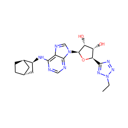 CCn1nnc([C@H]2O[C@@H](n3cnc4c(N[C@H]5C[C@@H]6CC[C@@H]5C6)ncnc43)[C@H](O)[C@@H]2O)n1 ZINC000299866021