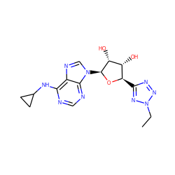 CCn1nnc([C@H]2O[C@@H](n3cnc4c(NC5CC5)ncnc43)[C@H](O)[C@@H]2O)n1 ZINC000299856905