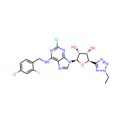 CCn1nnc([C@H]2O[C@@H](n3cnc4c(NCc5ccc(Cl)cc5F)nc(Cl)nc43)[C@H](O)[C@@H]2O)n1 ZINC001772575753