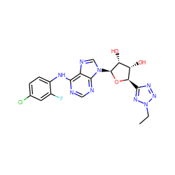 CCn1nnc([C@H]2O[C@@H](n3cnc4c(Nc5ccc(Cl)cc5F)ncnc43)[C@H](O)[C@@H]2O)n1 ZINC000299865020