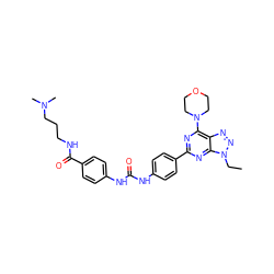 CCn1nnc2c(N3CCOCC3)nc(-c3ccc(NC(=O)Nc4ccc(C(=O)NCCCN(C)C)cc4)cc3)nc21 ZINC000049746601