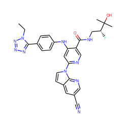 CCn1nnnc1-c1ccc(Nc2cc(-n3ccc4cc(C#N)cnc43)ncc2C(=O)NC[C@@H](F)C(C)(C)O)cc1 ZINC001772633022