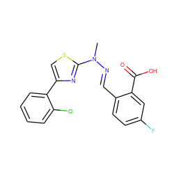 CN(/N=C/c1ccc(F)cc1C(=O)O)c1nc(-c2ccccc2Cl)cs1 ZINC001772622215