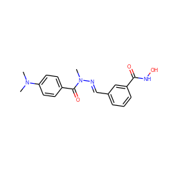 CN(/N=C/c1cccc(C(=O)NO)c1)C(=O)c1ccc(N(C)C)cc1 ZINC000653687494