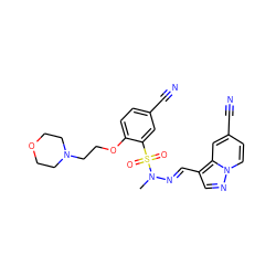 CN(/N=C/c1cnn2ccc(C#N)cc12)S(=O)(=O)c1cc(C#N)ccc1OCCN1CCOCC1 ZINC000203811019