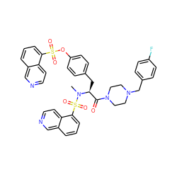 CN([C@@H](Cc1ccc(OS(=O)(=O)c2cccc3cnccc23)cc1)C(=O)N1CCN(Cc2ccc(F)cc2)CC1)S(=O)(=O)c1cccc2cnccc12 ZINC000095541706