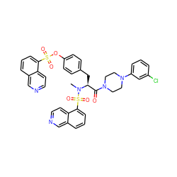 CN([C@@H](Cc1ccc(OS(=O)(=O)c2cccc3cnccc23)cc1)C(=O)N1CCN(c2cccc(Cl)c2)CC1)S(=O)(=O)c1cccc2cnccc12 ZINC000095608572