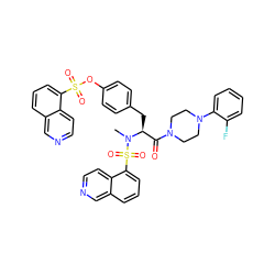 CN([C@@H](Cc1ccc(OS(=O)(=O)c2cccc3cnccc23)cc1)C(=O)N1CCN(c2ccccc2F)CC1)S(=O)(=O)c1cccc2cnccc12 ZINC000095608447