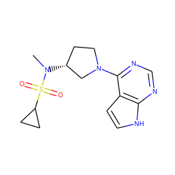 CN([C@@H]1CCN(c2ncnc3[nH]ccc23)C1)S(=O)(=O)C1CC1 ZINC000149038764