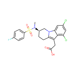 CN([C@@H]1CCc2c(CC(=O)O)c3c(Cl)cc(Cl)cc3n2C1)S(=O)(=O)c1ccc(F)cc1 ZINC000066099882