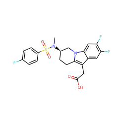 CN([C@@H]1CCc2c(CC(=O)O)c3cc(F)c(F)cc3n2C1)S(=O)(=O)c1ccc(F)cc1 ZINC000066099880